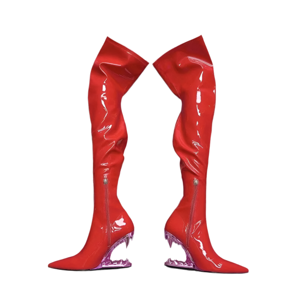 Pointed Tiger Teeth Heel Knee Elastic Boots