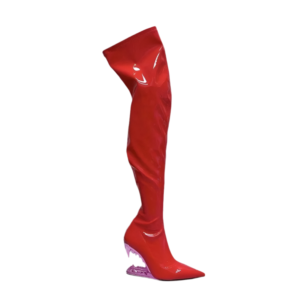 Pointed Tiger Teeth Heel Knee Elastic Boots