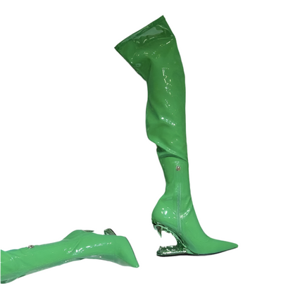 Pointed Tiger Teeth Heel Knee Elastic Boots