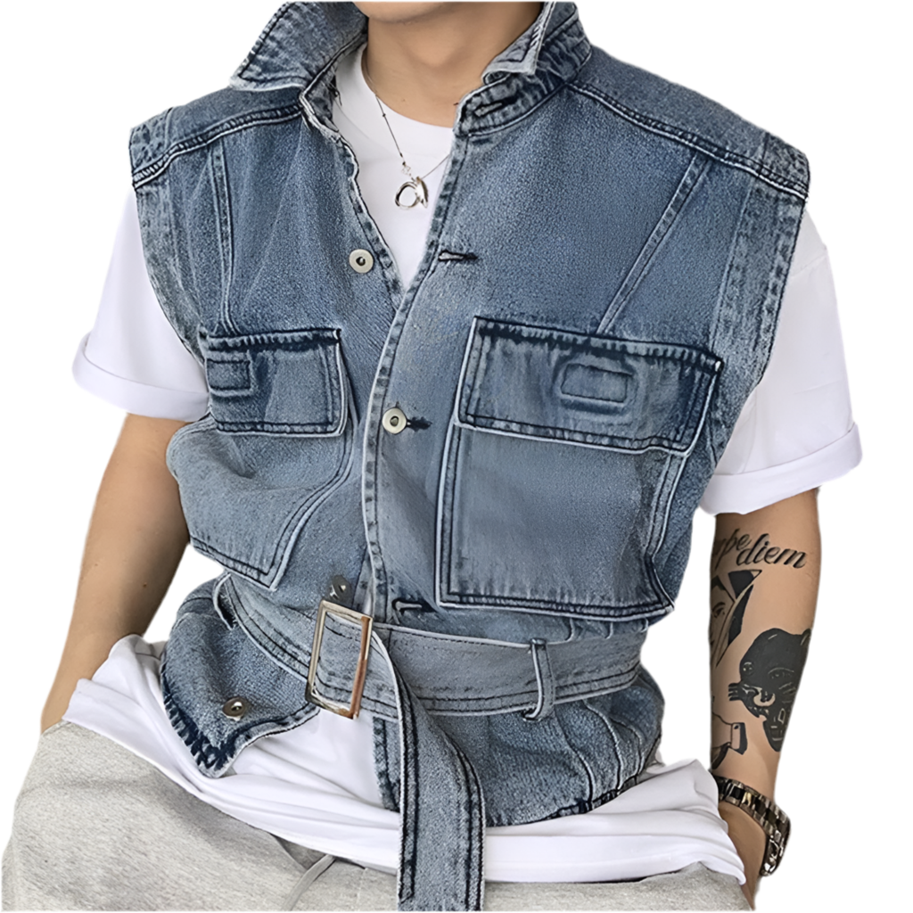 Sleeveless Cargo Casual Denim Vest  Waistcoat Loose Jean Gilet Jacket