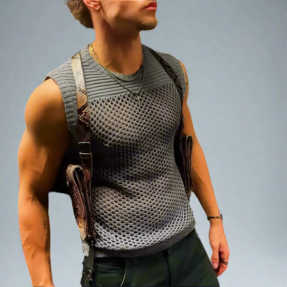 Tank Top Mesh Patchwork Transparent Breathable O-neck Sleeveless Vest Shirt