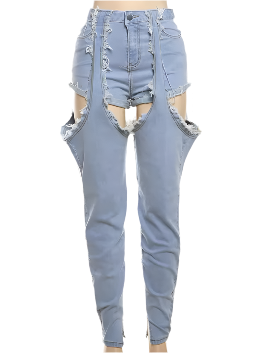 Wide leg distress denim jeans