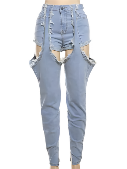 Wide leg distress denim jeans