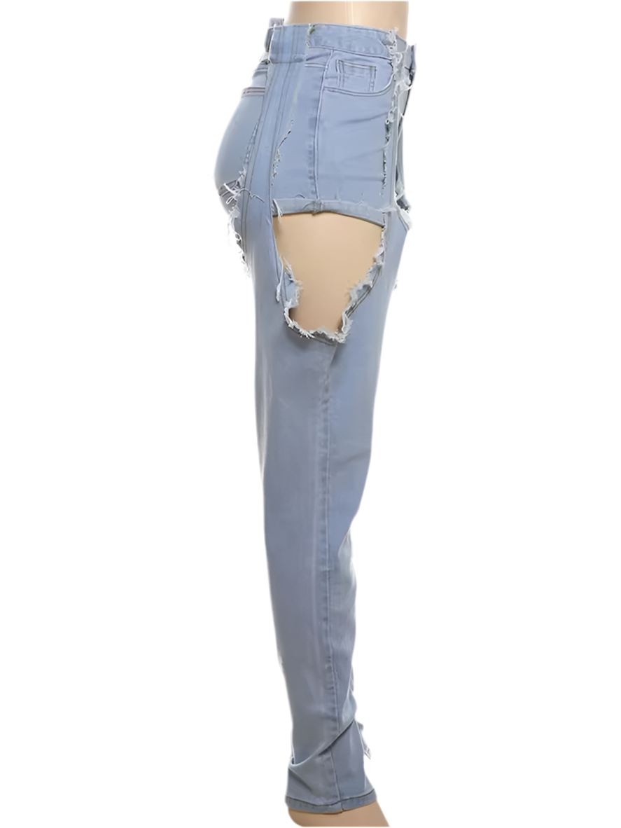 Wide leg distress denim jeans