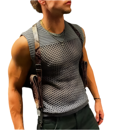 Tank Top Mesh Patchwork Transparent Breathable O-neck Sleeveless Vest Shirt