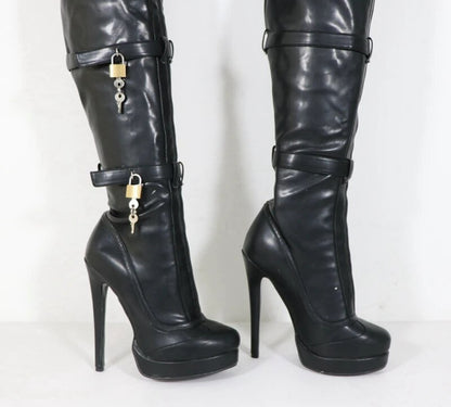 Sorbern Crotch Thigh Multi Straps With 8 Locks High Heel Visible Platform Lockable Zipper Front Custom Legs Boots