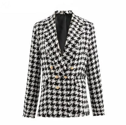 Tweed Black Tassel Houndstooth Thick Plaid jacket