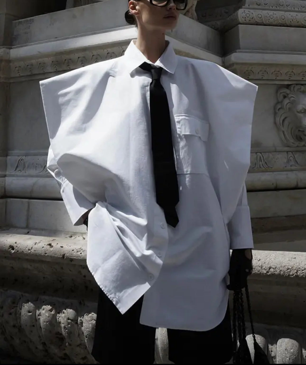 Loose White Shirt Lapel Long Sleeve Pocket Blouse