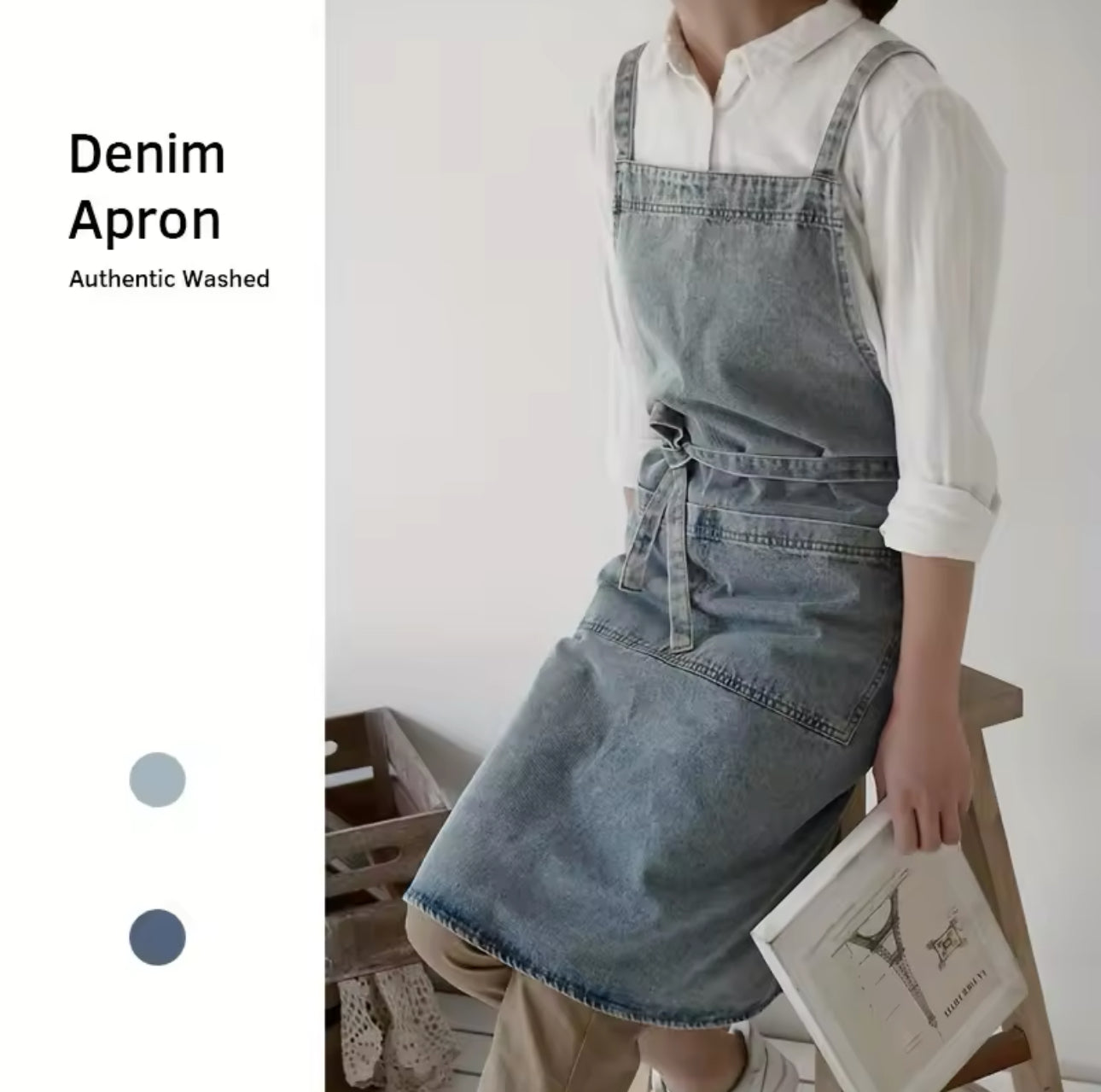 Denim Apron - Heavy-Duty Cotton Canvas, Stain-Resistant, Adjustable Bib Waist