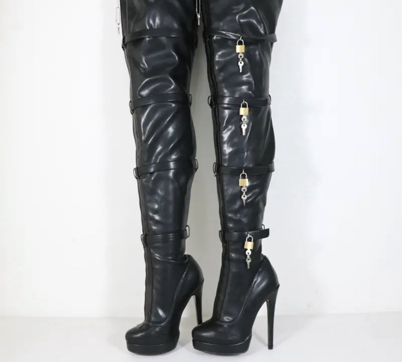 Sorbern Crotch Thigh Multi Straps With 8 Locks High Heel Visible Platform Lockable Zipper Front Custom Legs Boots