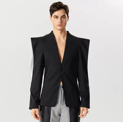 Blazer Solid Lapel Long Hollow Out Sleeve One Button Suit jacket