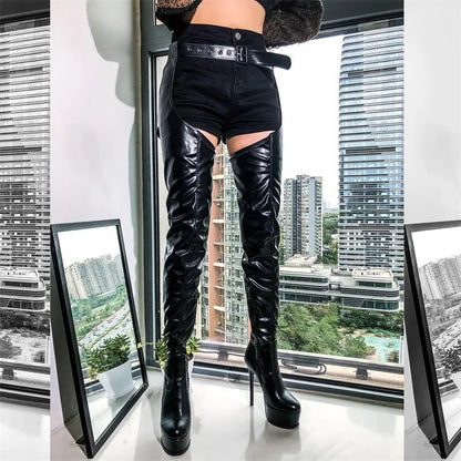 Over The Knee Thin Heel Round Toe Platform Stiletto Boots