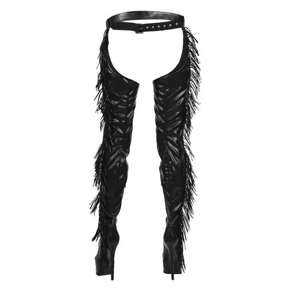 Belted Thigh High Fringe Boots Stiletto Heels