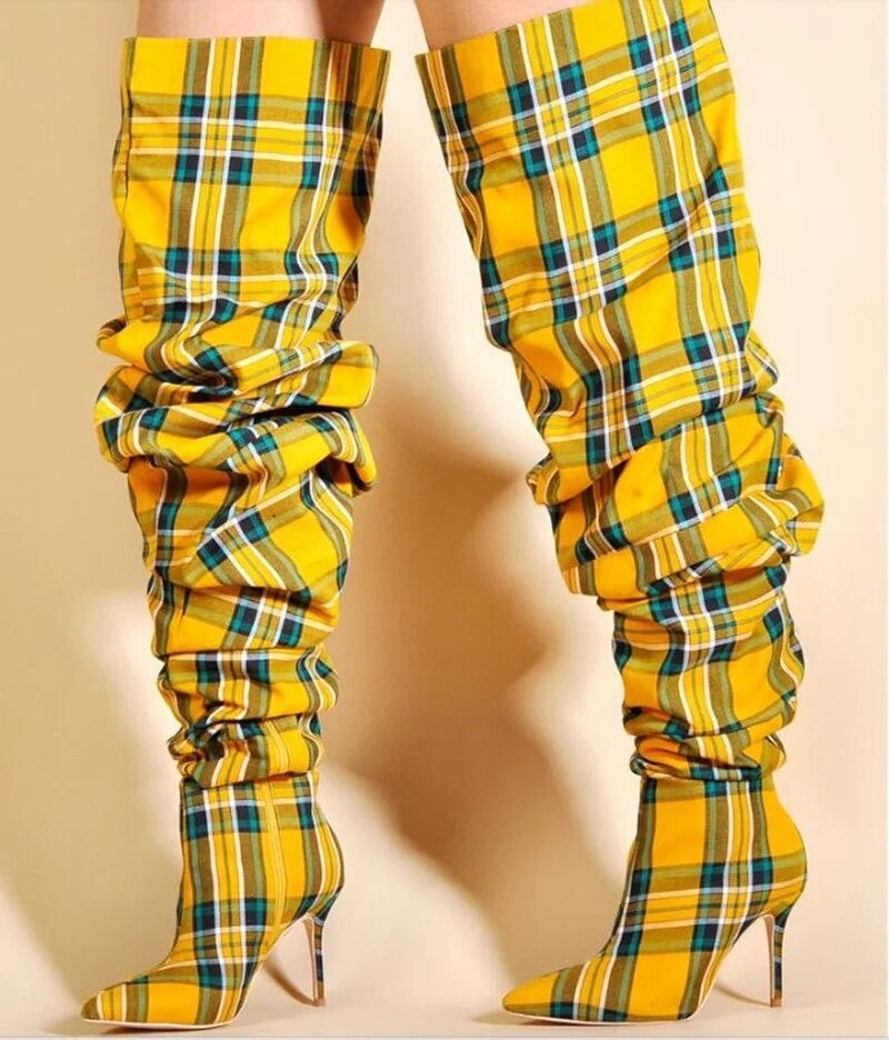 Thigh high sale plaid boots