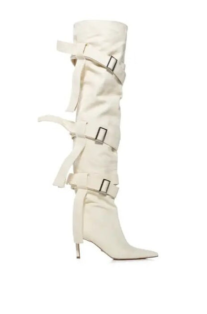 Over The Knee Thigh High Pointed Toe Buckle Strap Heel Stiletto Boots