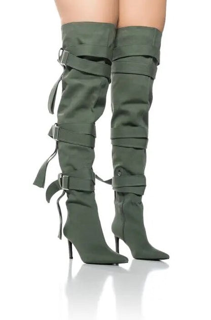 Over The Knee Thigh High Pointed Toe Buckle Strap Heel Stiletto Boots