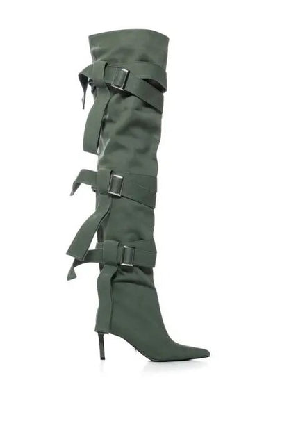 Over The Knee Thigh High Pointed Toe Buckle Strap Heel Stiletto Boots