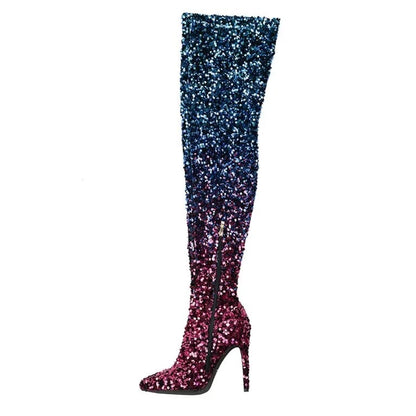 Sequin Over Knee Sleeve Boots