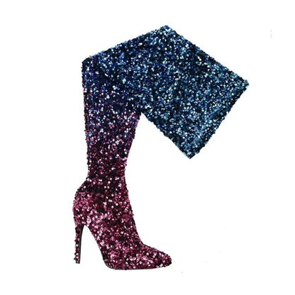 Sequin Over Knee Sleeve Boots