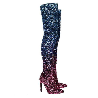 Sequin Over Knee Sleeve Boots