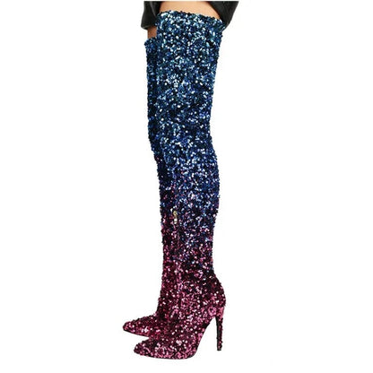 Sequin Over Knee Sleeve Boots