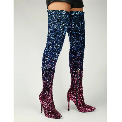 Sequin Over Knee Sleeve Boots