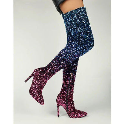 Sequin Over Knee Sleeve Boots