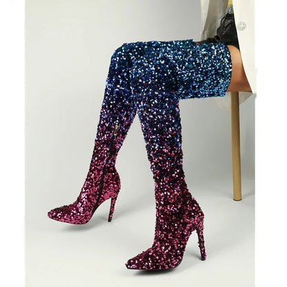 Sequin Over Knee Sleeve Boots