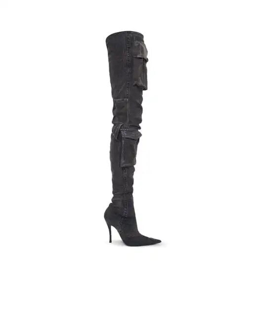 3D Pocket Over The Knee Denim Pointed Toe High Heel High Long Boots