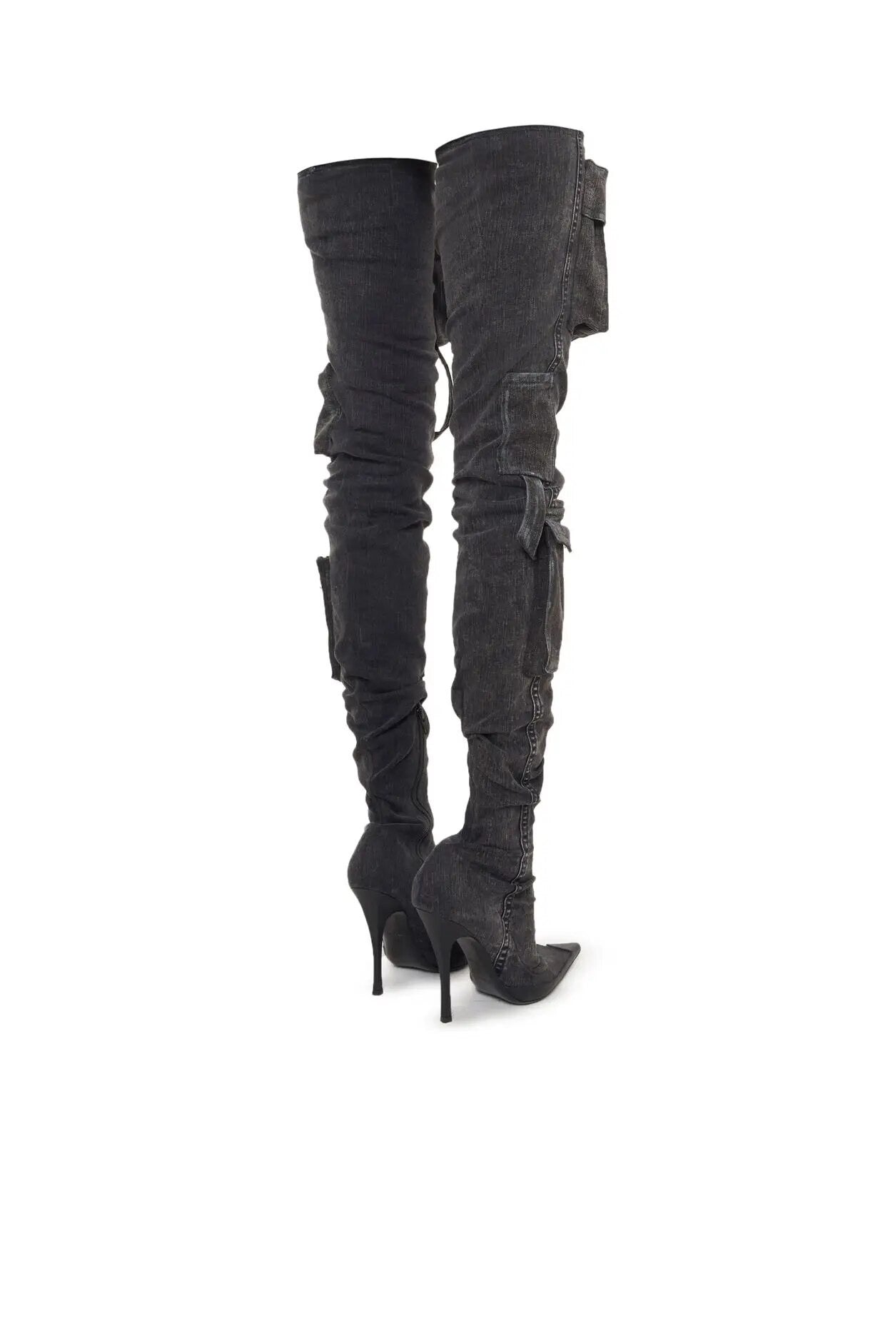 3D Pocket Over The Knee Denim Pointed Toe High Heel High Long Boots