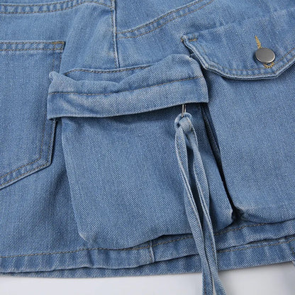 Washed Denim Cargo Skirt