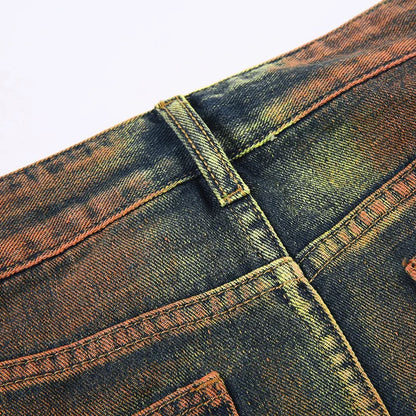 Washed Denim Cargo Pants Big Multi-pockets Straight Jeans