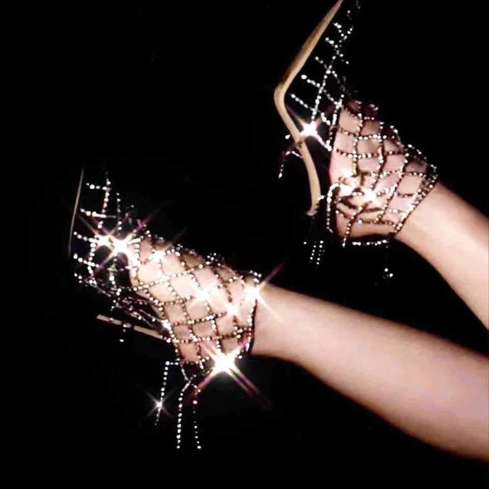 Mesh Crystal High Heel Anklet Leg Ankle Bracelet Rhinestone Foot Chain Jewelry for Shoe