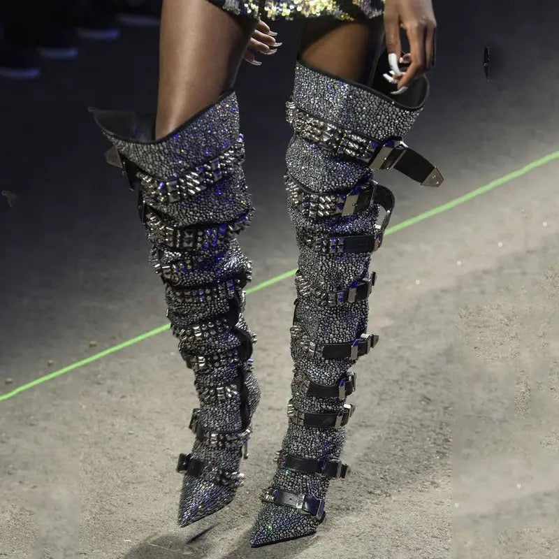 Thigh high hotsell bling boots