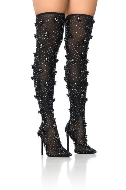 Thigh High Crystal Stretch Fabric Sock High Heels Over Knee High Boots