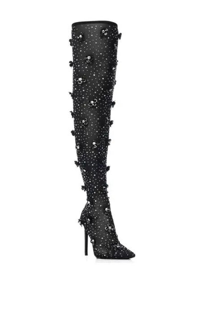 Thigh High Crystal Stretch Fabric Sock High Heels Over Knee High Boots