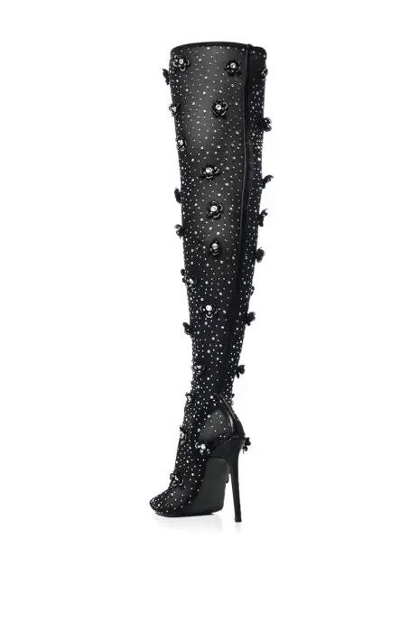 Thigh High Crystal Stretch Fabric Sock High Heels Over Knee High Boots
