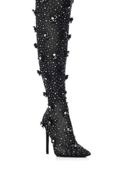 Thigh High Crystal Stretch Fabric Sock High Heels Over Knee High Boots