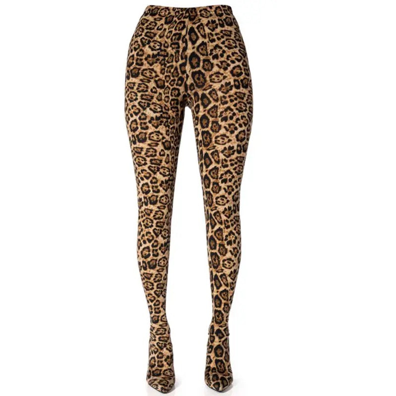 Leopard Stretch Pants High Heel Boots