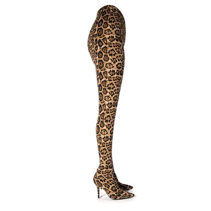 Leopard Stretch Pants High Heel Boots