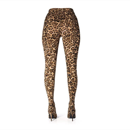 Leopard Stretch Pants High Heel Boots