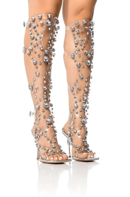 Rhinestone PVC Transparent Stiletto Heels Crystal T-strap Sandals