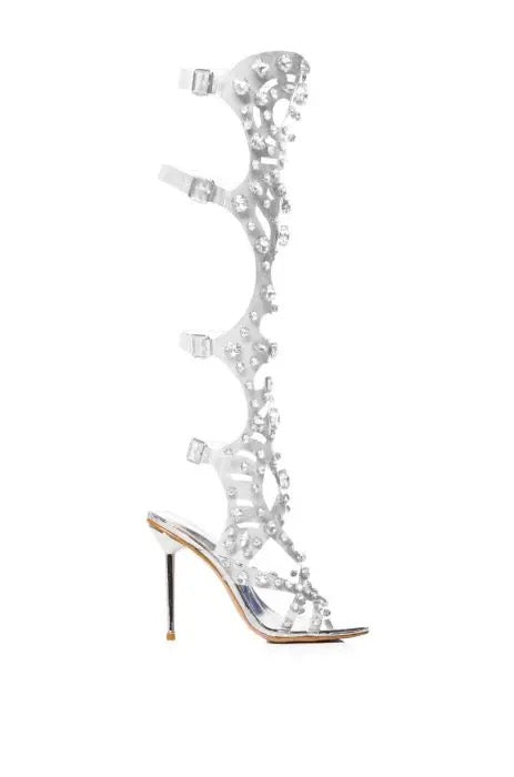 Rhinestone PVC Transparent Stiletto Heels Crystal T-strap Sandals