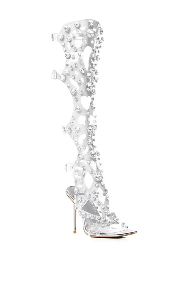 Rhinestone PVC Transparent Stiletto Heels Crystal T-strap Sandals