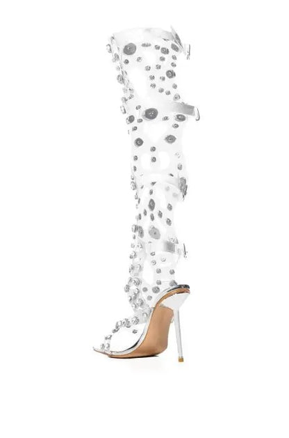 Rhinestone PVC Transparent Stiletto Heels Crystal T-strap Sandals