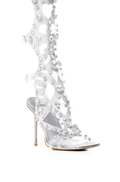 Rhinestone PVC Transparent Stiletto Heels Crystal T-strap Sandals