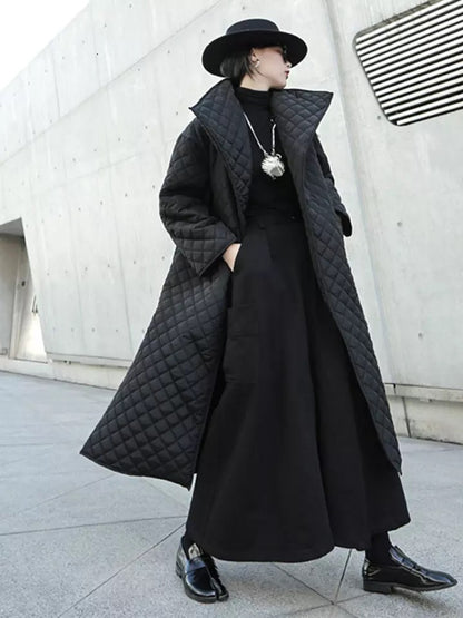 Black Big Size Long Cotton-padded Long Sleeve Loose Fit Parkas