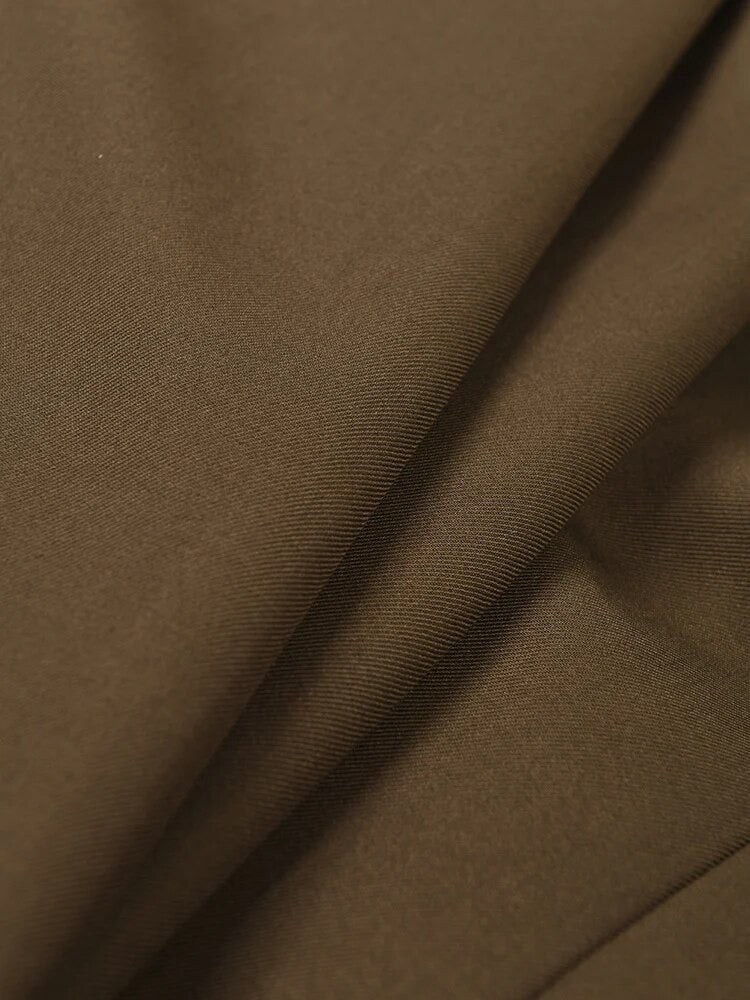 Brown Pocket Belted Lapel Long Sleeve Loose Fit Blazer Jacket