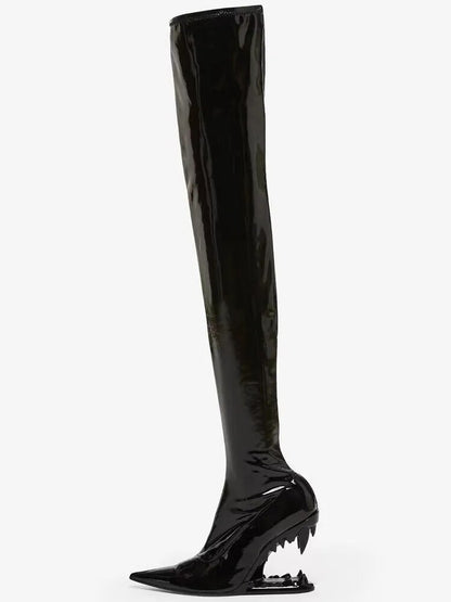 Pointed Tiger Teeth Heel Knee Elastic Boots