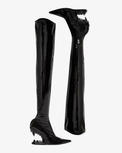 Pointed Tiger Teeth Heel Knee Elastic Boots